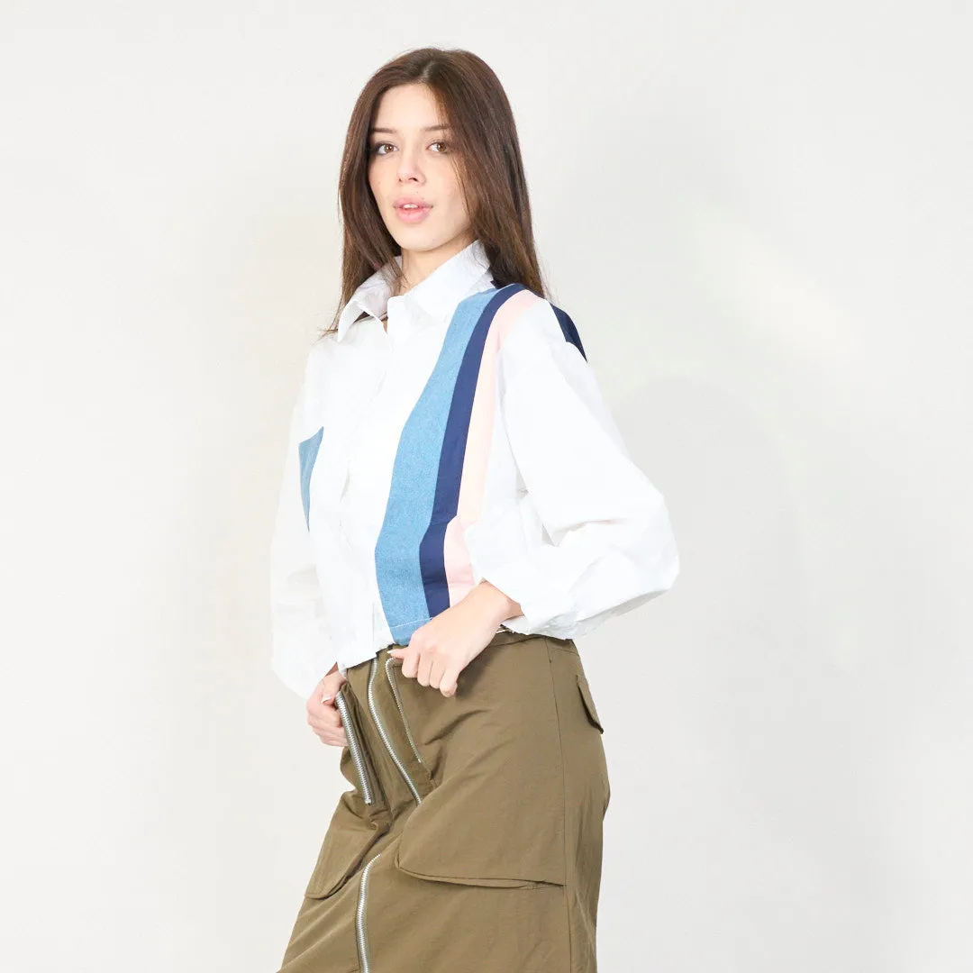 Color block patchwork cropped shirt wholesale