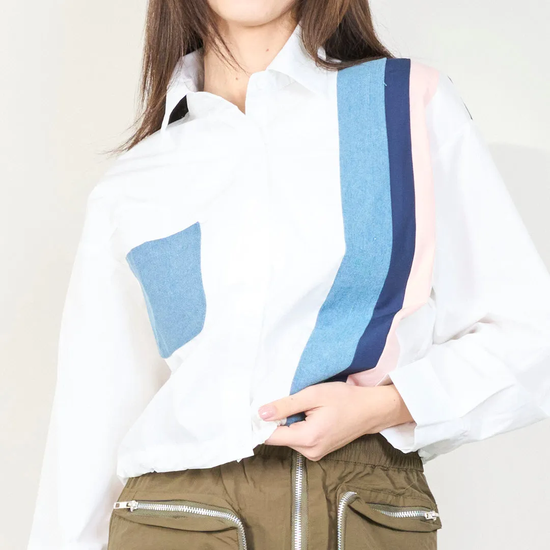 Color block patchwork cropped shirt wholesale