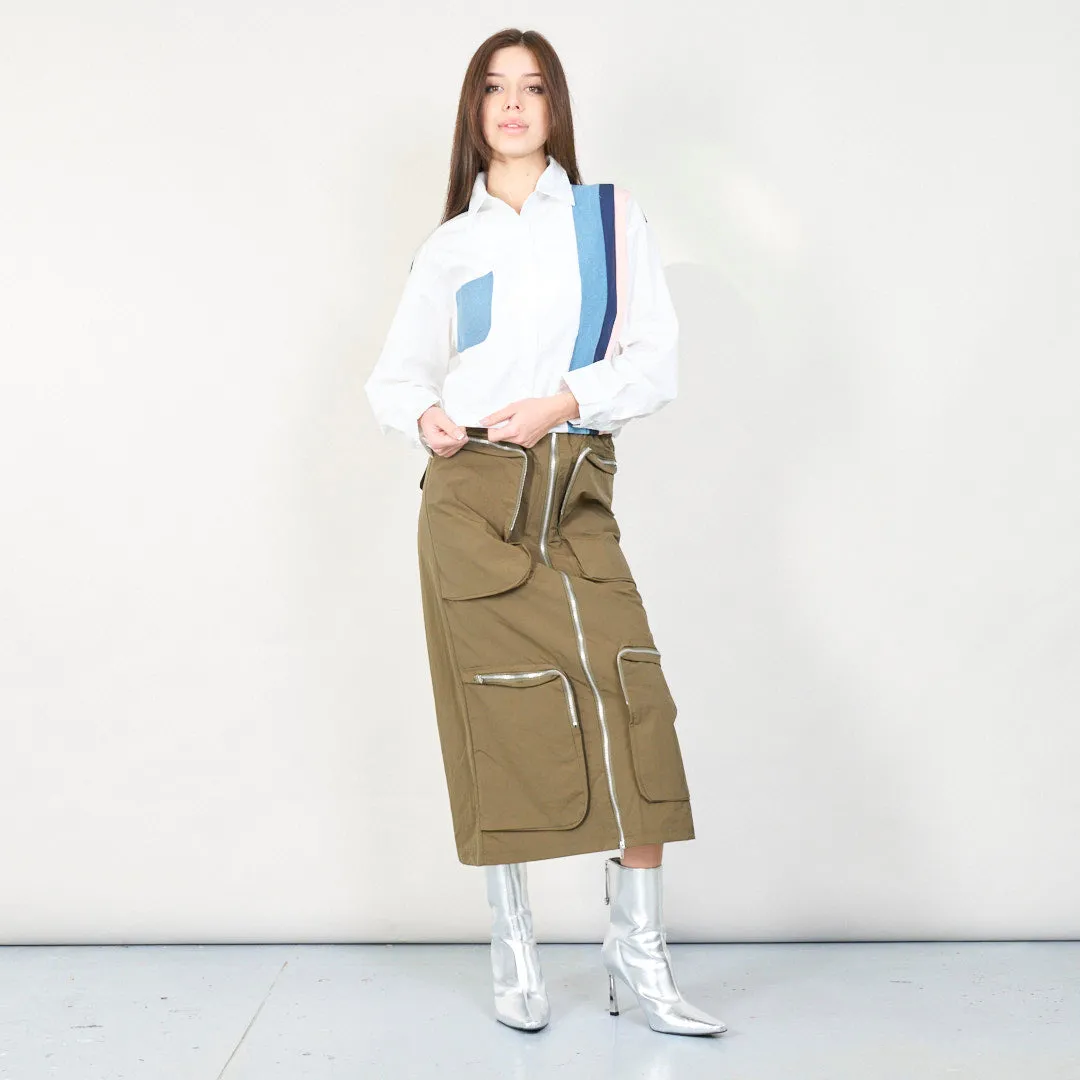 Color block patchwork cropped shirt wholesale
