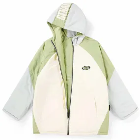 Color Block Patchwork Reversible Hooded Padded Coat