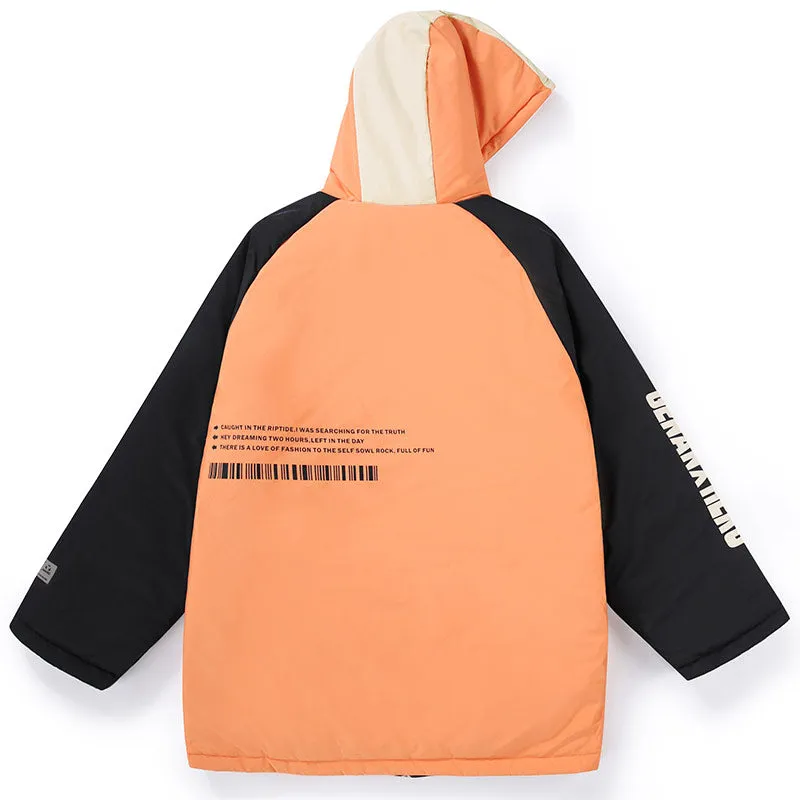 Color Block Patchwork Reversible Hooded Padded Coat