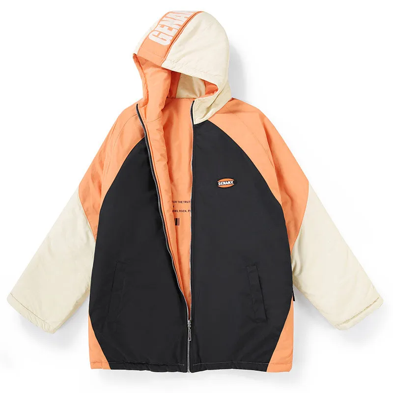 Color Block Patchwork Reversible Hooded Padded Coat