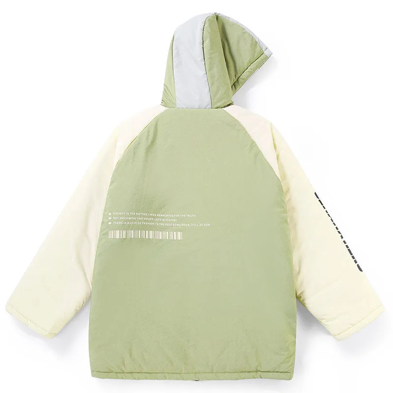 Color Block Patchwork Reversible Hooded Padded Coat