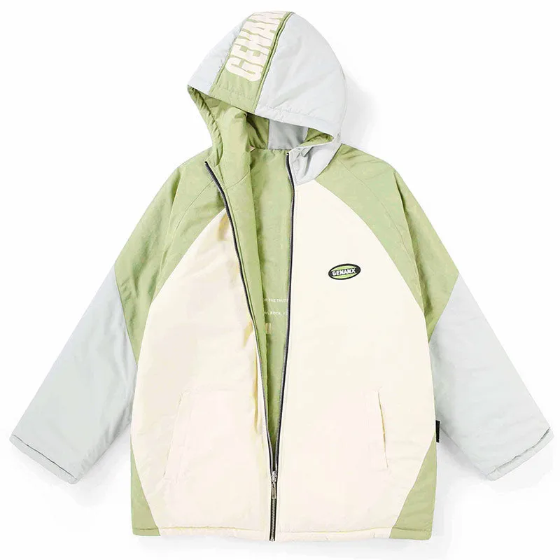 Color Block Patchwork Reversible Hooded Padded Coat