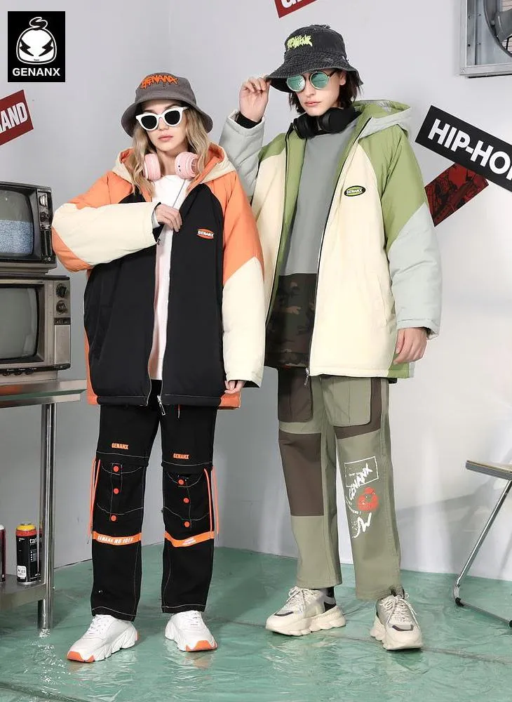 Color Block Patchwork Reversible Hooded Padded Coat