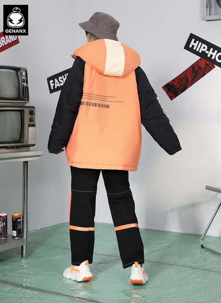 Color Block Patchwork Reversible Hooded Padded Coat