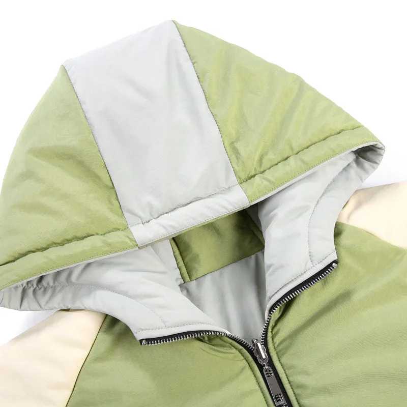 Color Block Patchwork Reversible Hooded Padded Coat