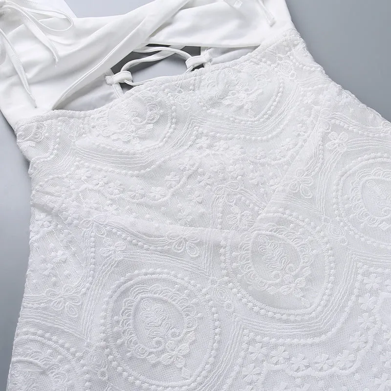 Delicate White Lace Backless Dress