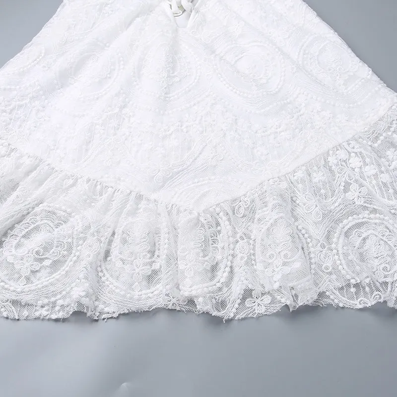 Delicate White Lace Backless Dress
