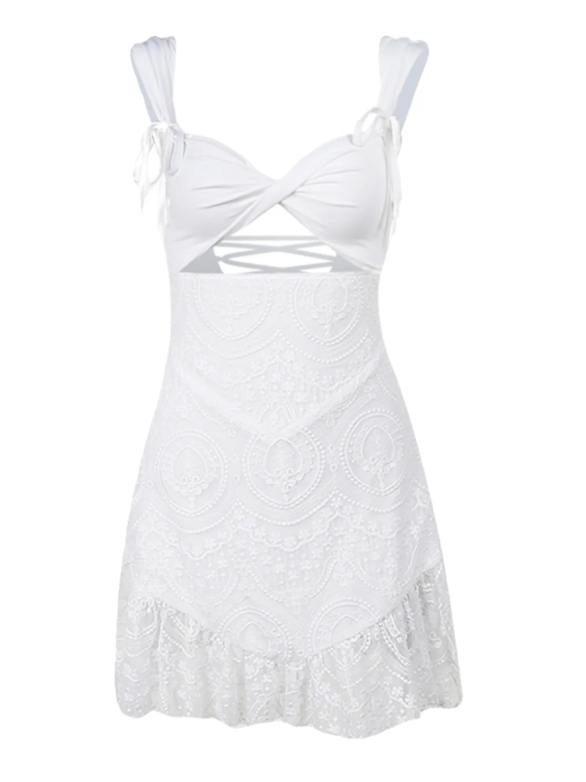 Delicate White Lace Backless Dress