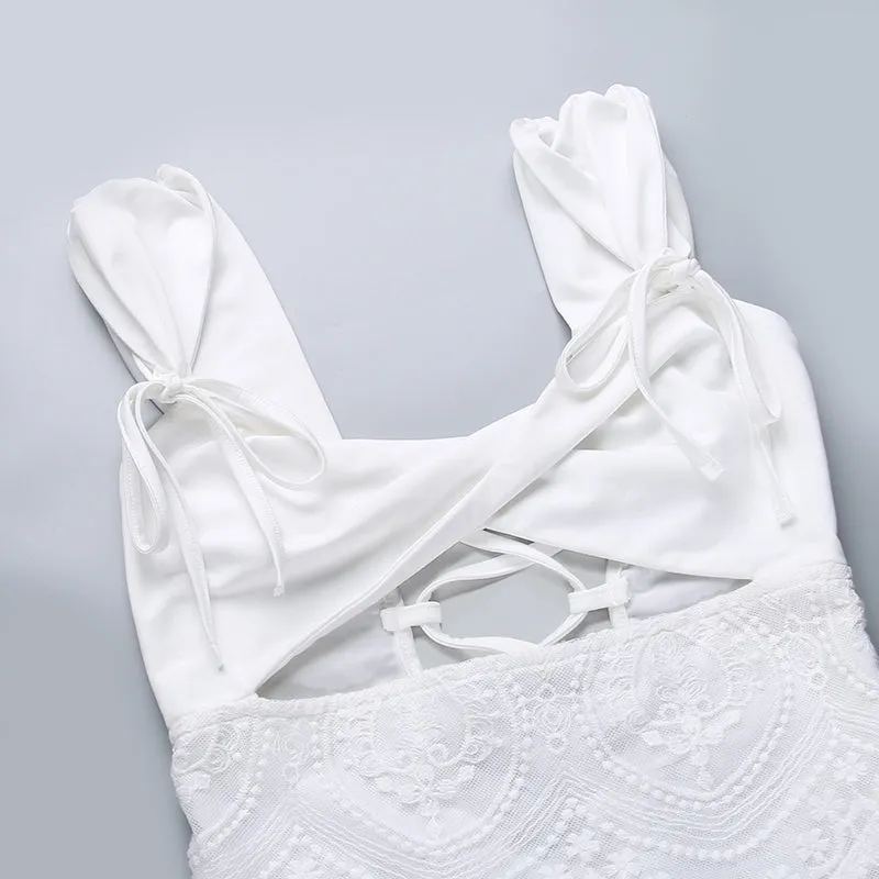 Delicate White Lace Backless Dress