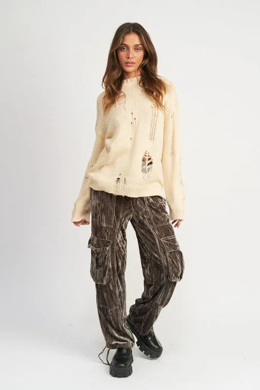 DISTRESSED OVERSIZED COMFY SWEATER (2 Colors)