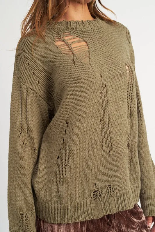 DISTRESSED OVERSIZED COMFY SWEATER (2 Colors)