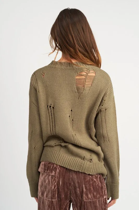 DISTRESSED OVERSIZED COMFY SWEATER (2 Colors)