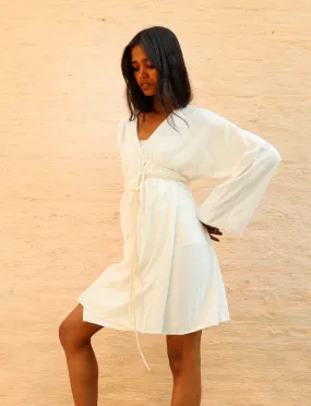 Drawstring Wrap Kimono Simplicity Short Dress