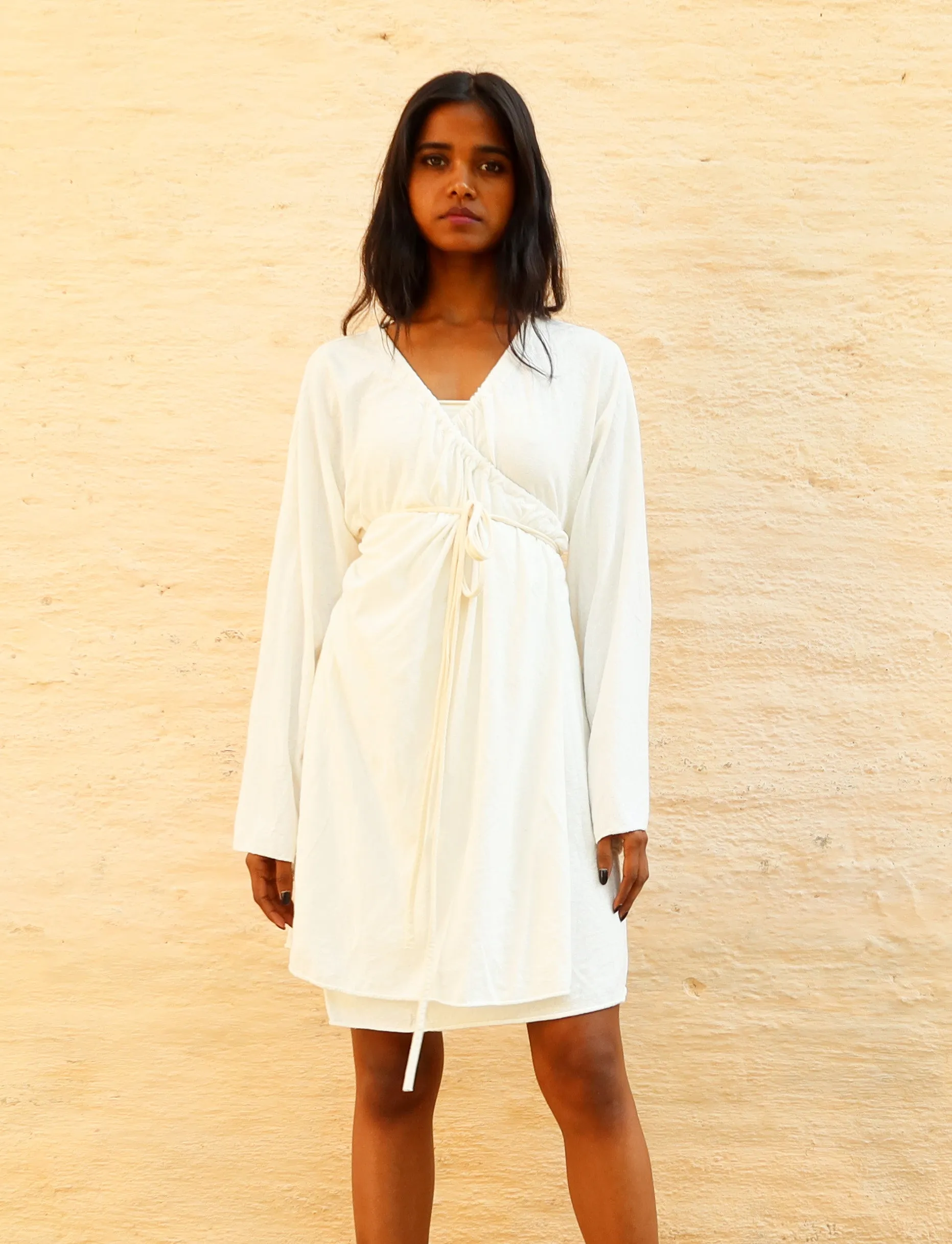 Drawstring Wrap Kimono Simplicity Short Dress