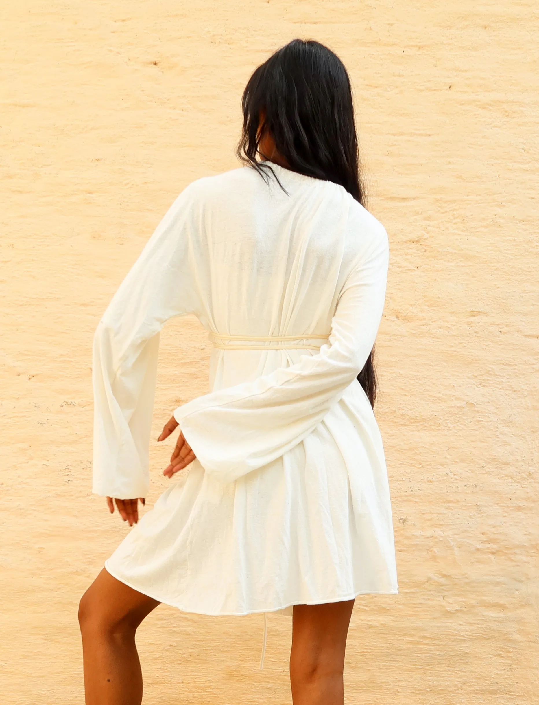 Drawstring Wrap Kimono Simplicity Short Dress