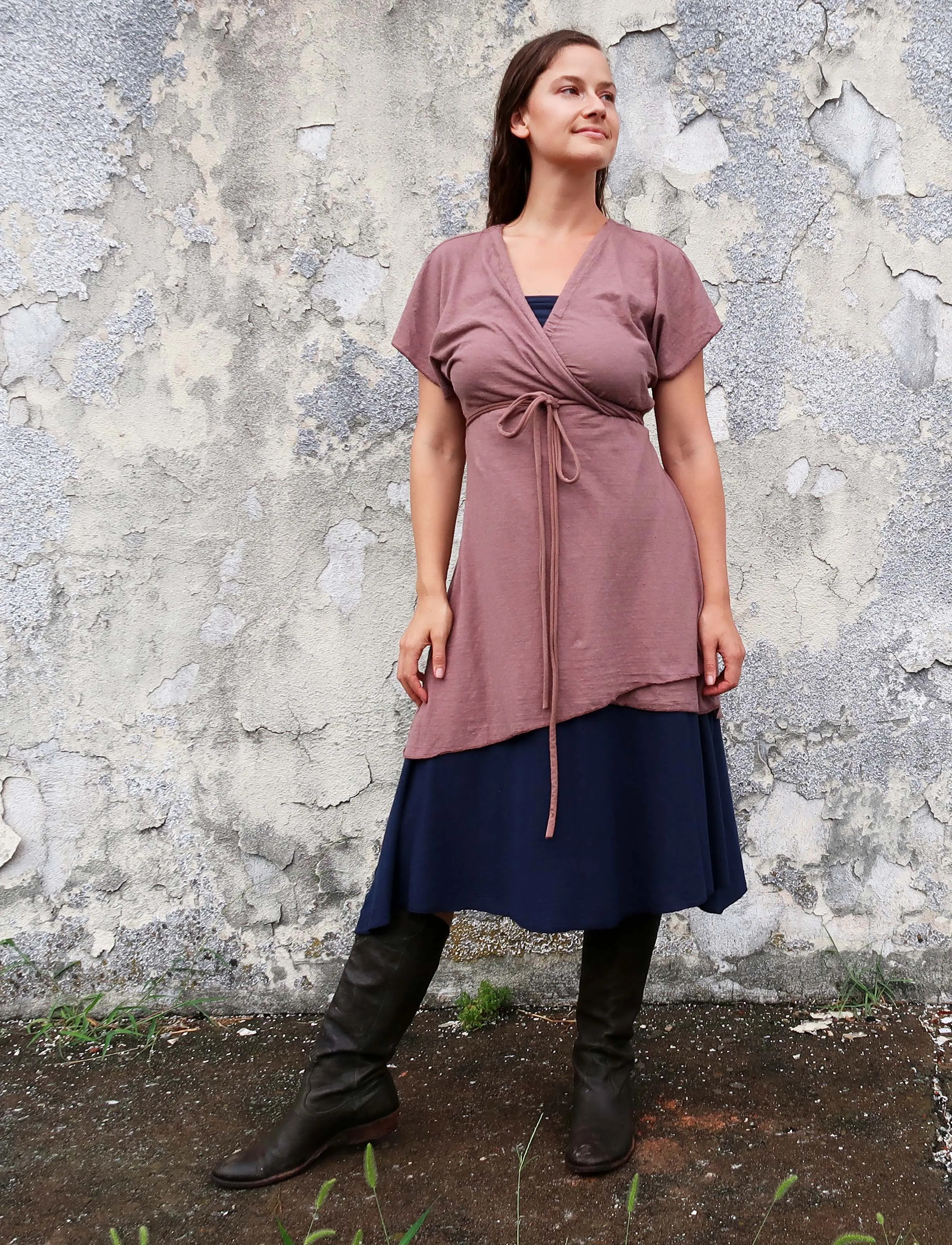 Drawstring Wrap Kimono Simplicity Short Dress