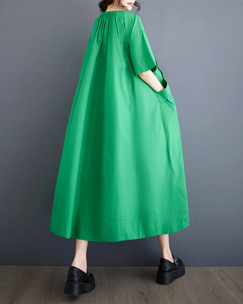 ellazhu Balck Dress for Women Zipper Solid Color Short Sleeves GZ202