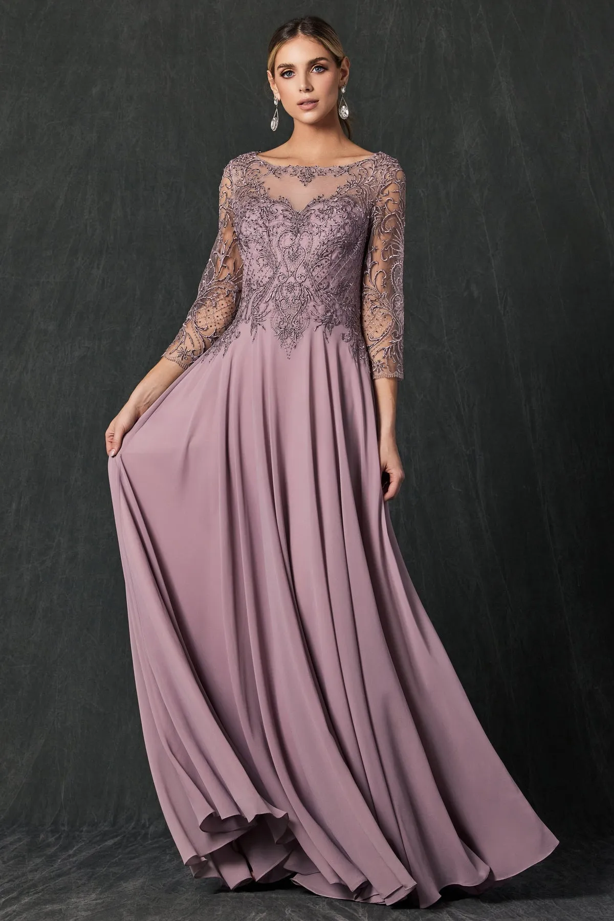 Embroidered Lace Beaded Bodice Long Mother Of The Bride Dress JTM11 Sale
