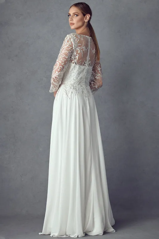 Embroidered Lace Beaded Bodice Long Mother Of The Bride Dress JTM11 Sale