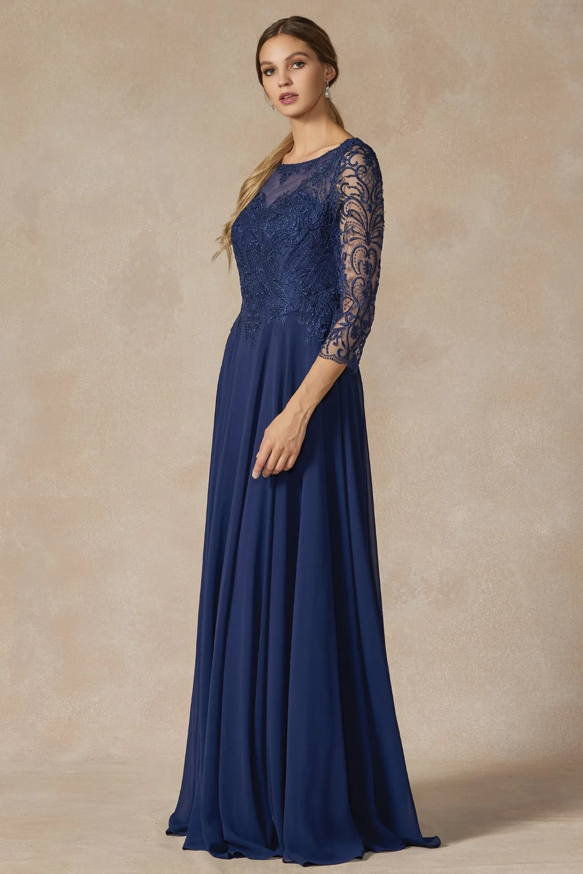 Embroidered Lace Beaded Bodice Long Mother Of The Bride Dress JTM11 Sale