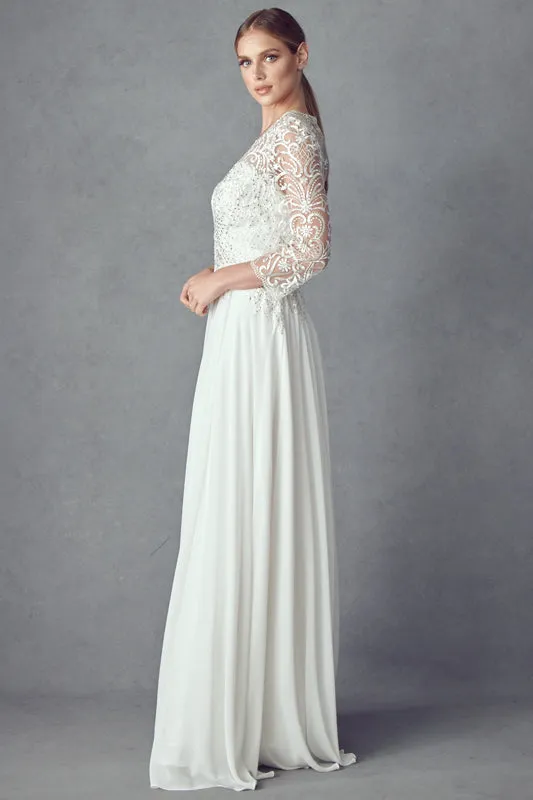 Embroidered Lace Beaded Bodice Long Mother Of The Bride Dress JTM11 Sale