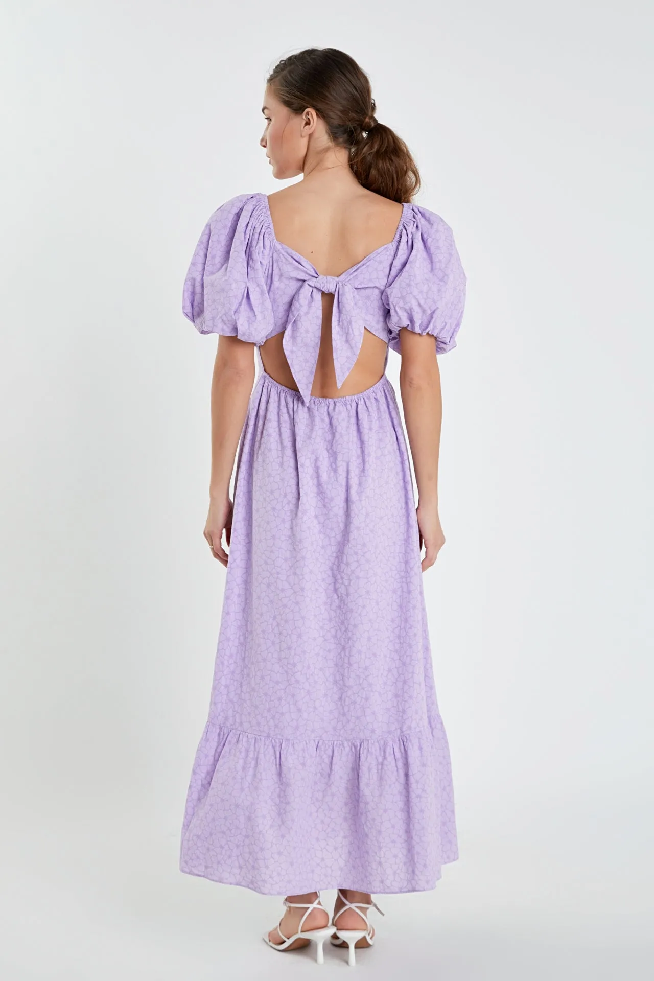 Floral Print Back Bow Tie Maxi Dress