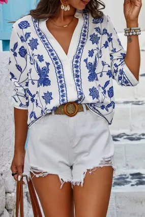 Floral Print Loose Fit Blouse