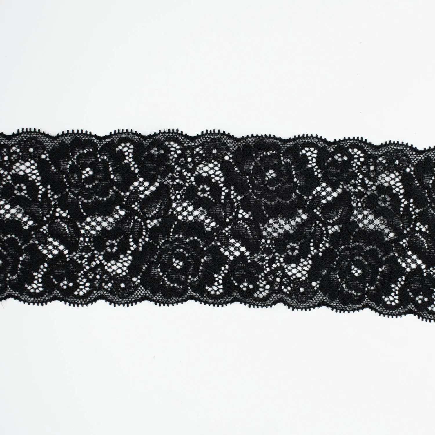 Floral Stretch Raschel Lace Trim 90mm Black