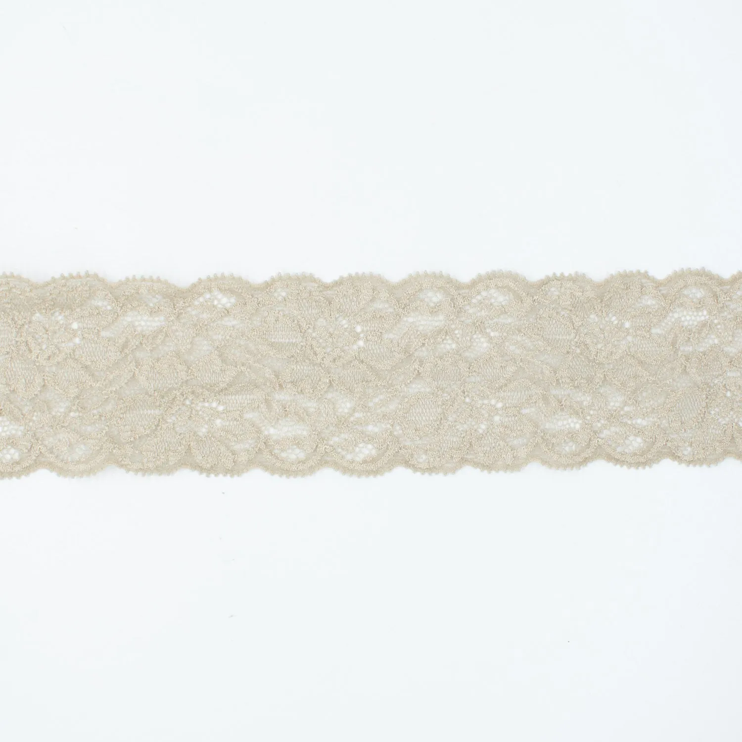 Flower Stretch Raschel Lace Trim 75mm Light Tan