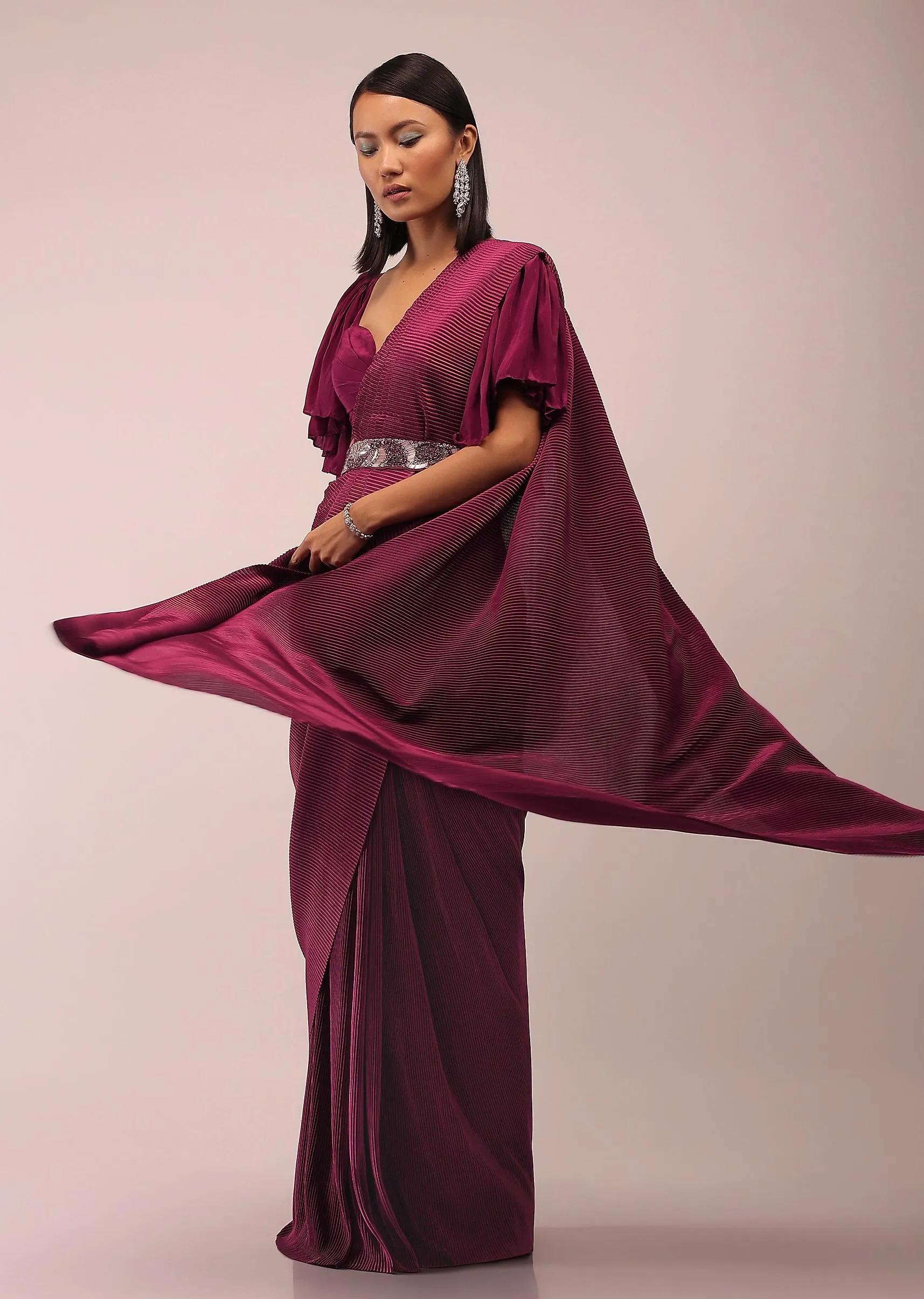 Georgette  with lurex Pleated 44&quot; wide Fabric available in 3 colors Mango Yellow Ivory Wine Red