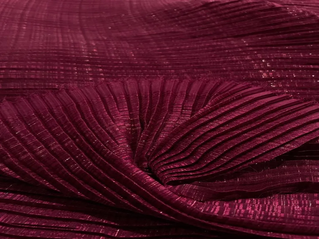 Georgette  with lurex Pleated 44&quot; wide Fabric available in 3 colors Mango Yellow Ivory Wine Red