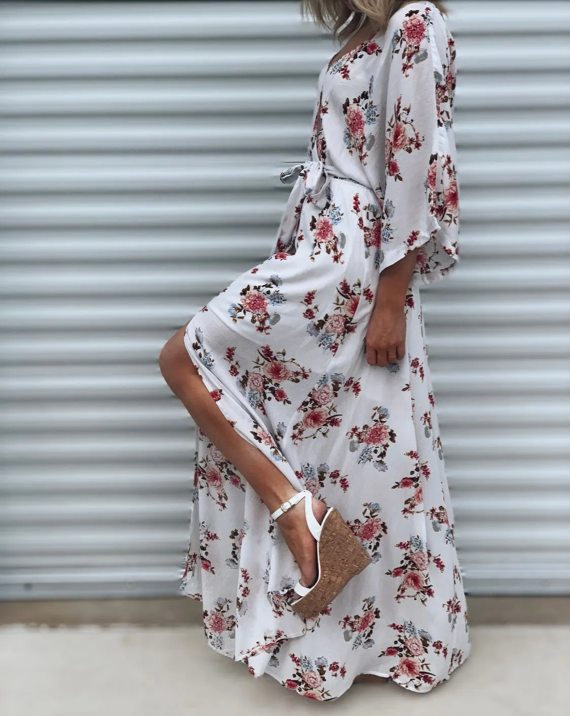 Go With The Flow Kimono Sleeve Maxi Dress