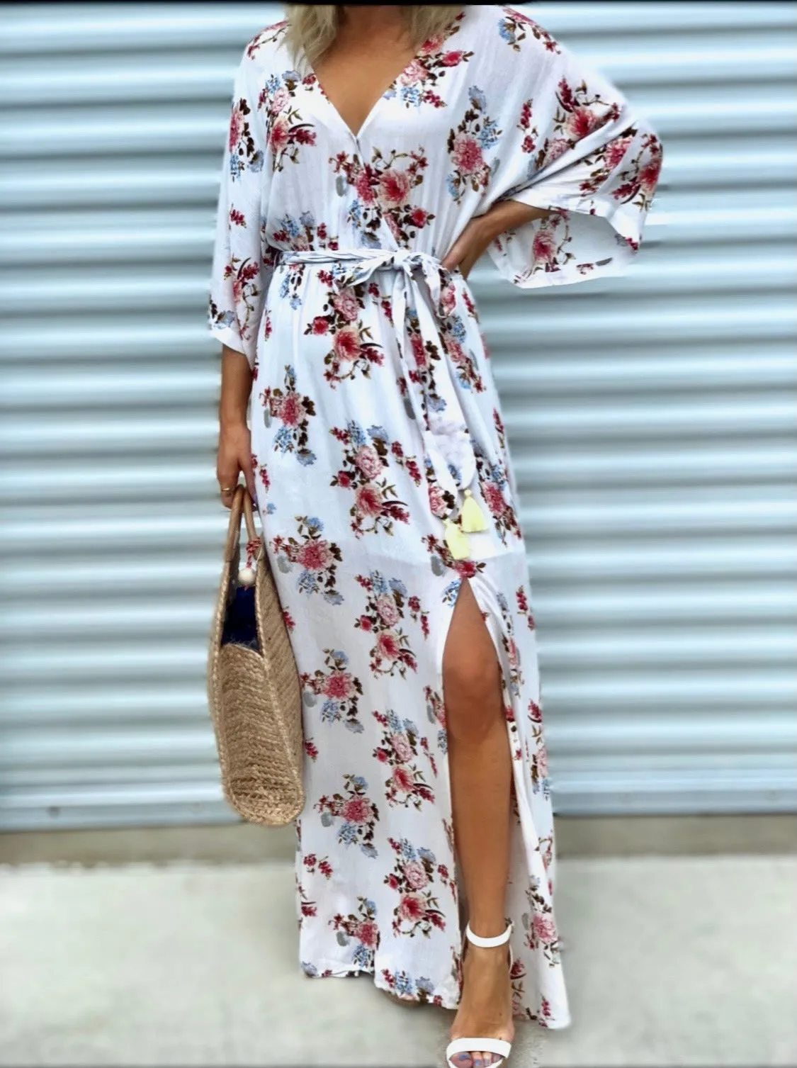 Go With The Flow Kimono Sleeve Maxi Dress