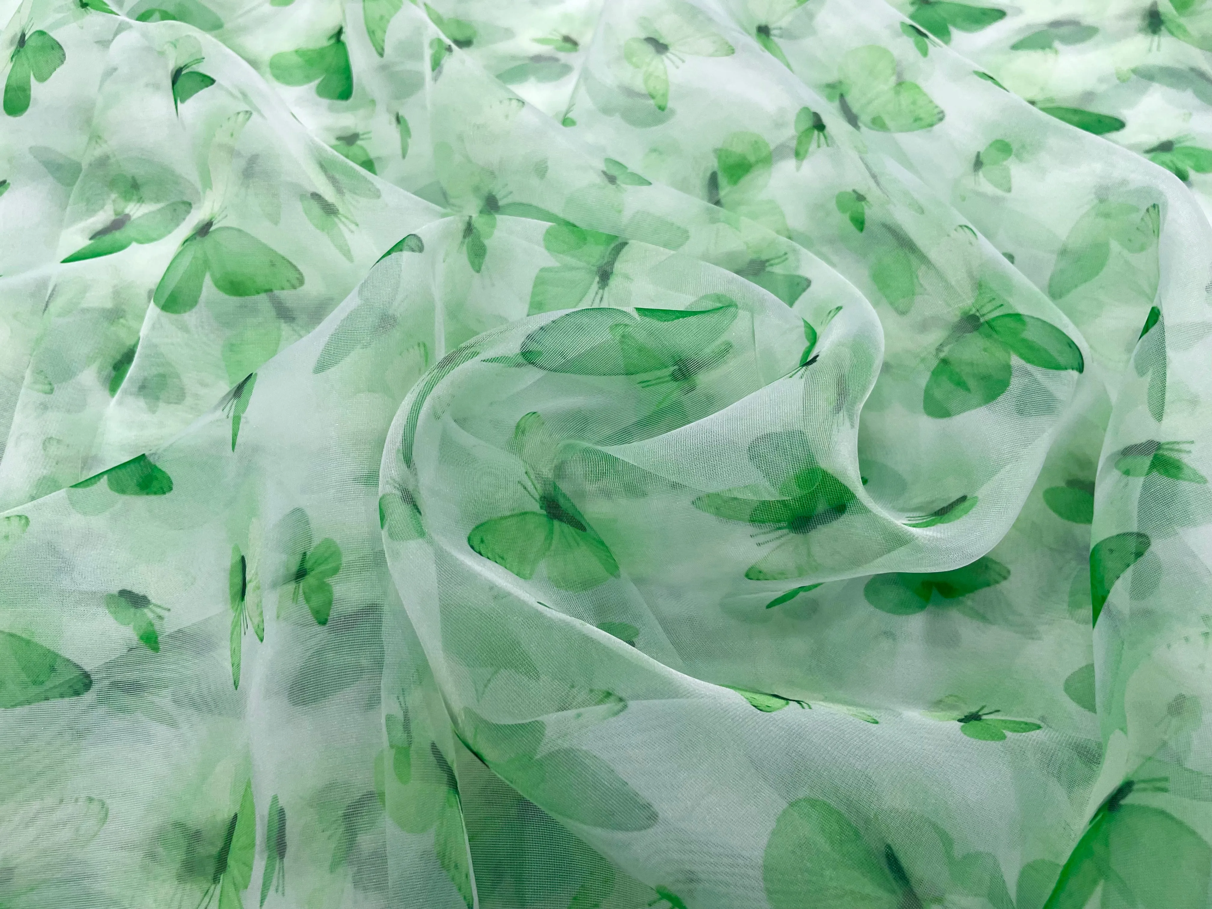 Green Quirky Printed Organza Fabric