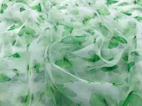 Green Quirky Printed Organza Fabric