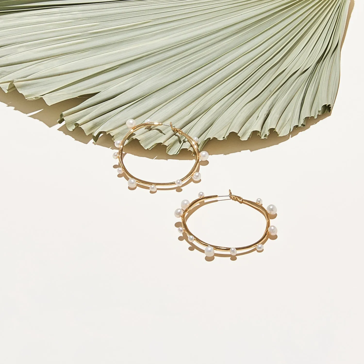 Isla Pearl Hoop Earrings White Gold by Mignonne Gavigan