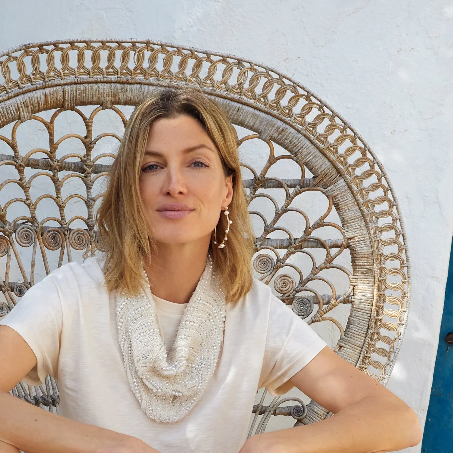 Isla Pearl Hoop Earrings White Gold by Mignonne Gavigan