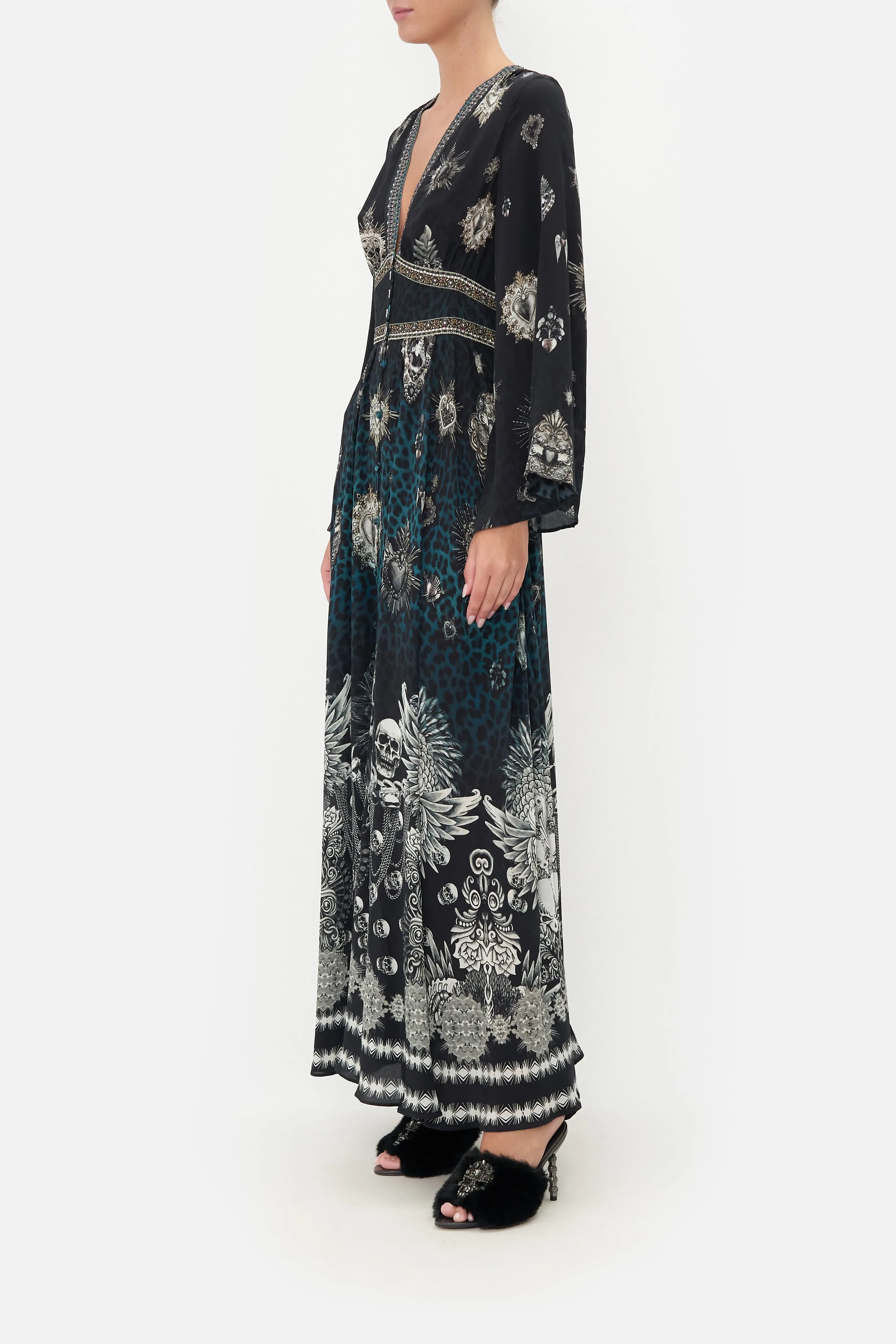 KIMONO SLEEVE DRESS WITH SHIRRING DETAIL ANIMAL ANARCHY