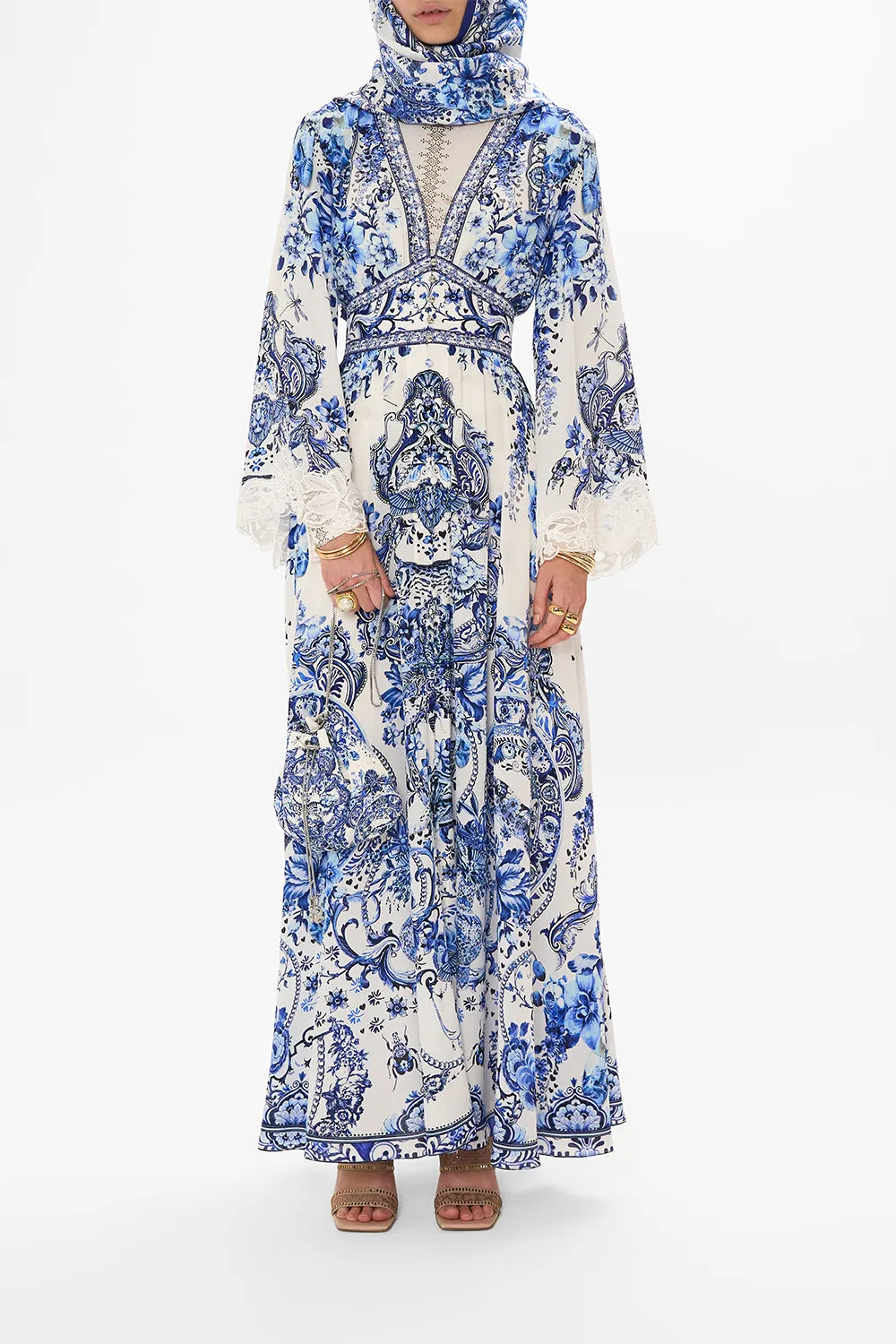 KIMONO SLEEVE DRESS WITH SHIRRING DETAIL GLAZE AND GRAZE