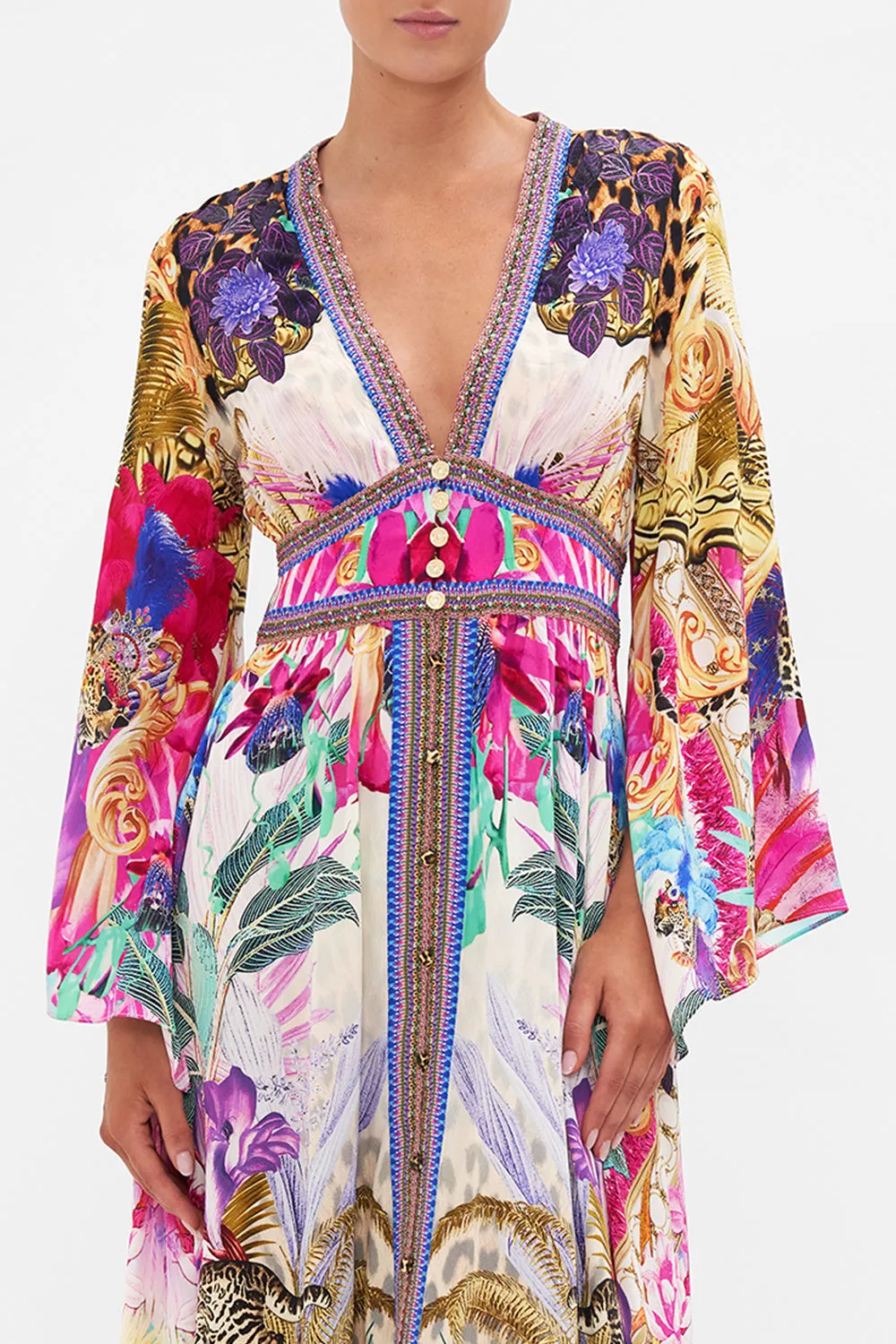 KIMONO SLEEVE DRESS WITH SHIRRING DETAIL MERRY GO ROUND