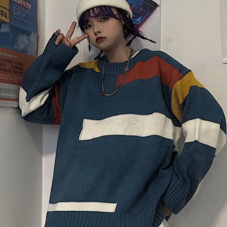 Knitted Sweater With Stripes And O-Neck