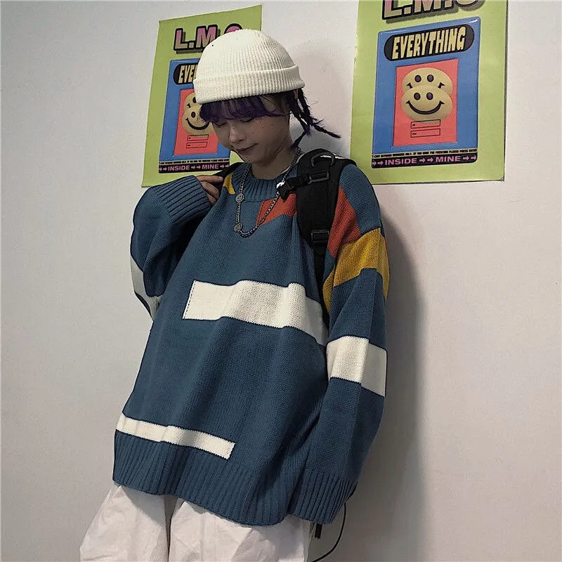 Knitted Sweater With Stripes And O-Neck