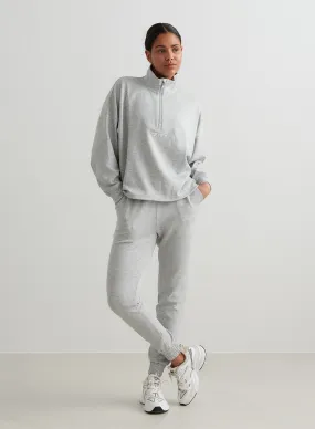 Light Grey Melange Comfy Modal Set With Half Zip Top