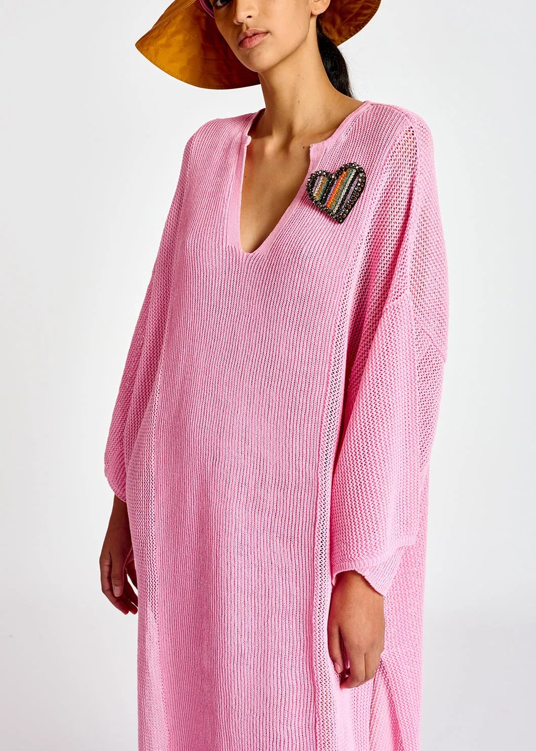 Light pink loose-fit knit kaftan dress