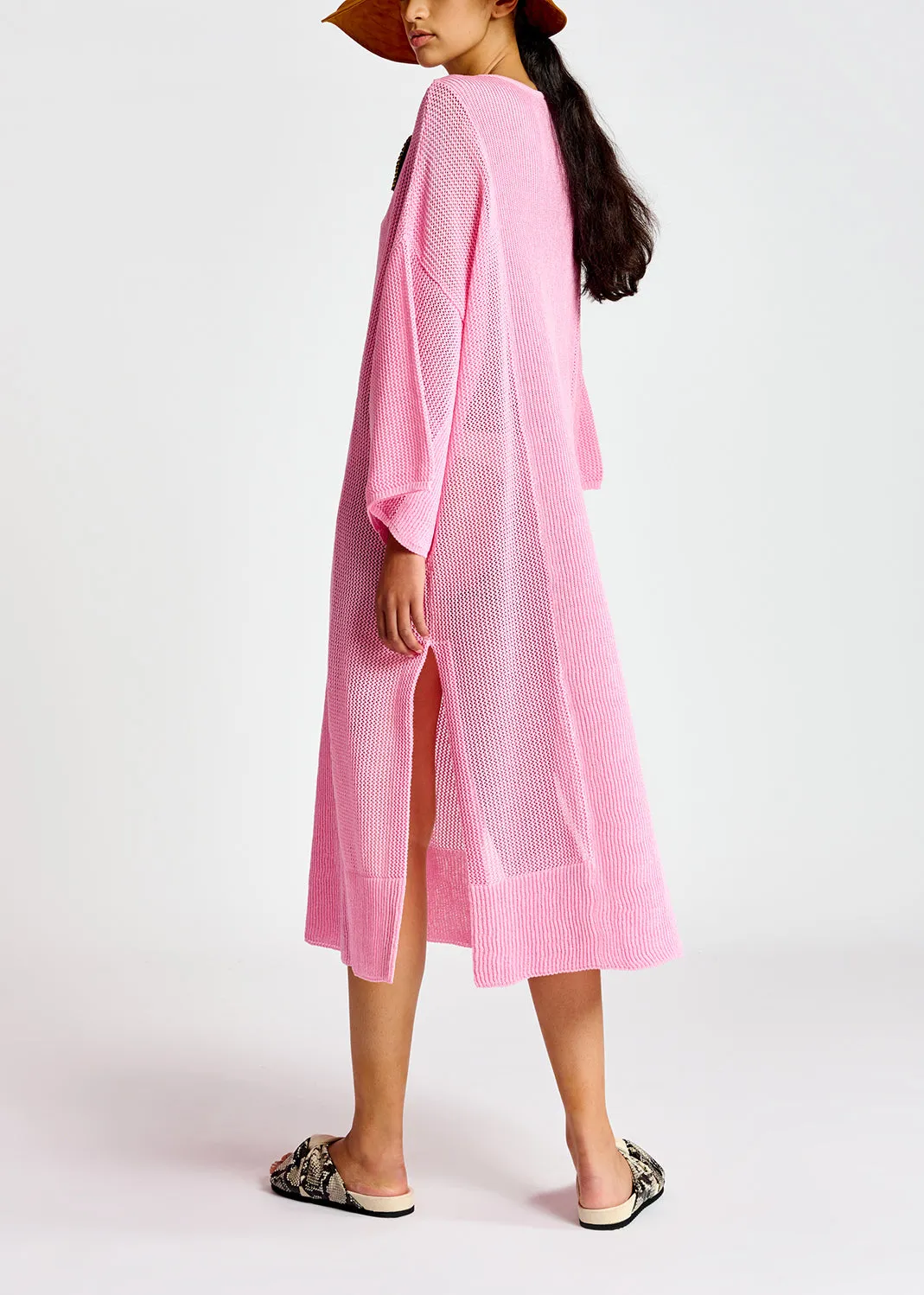 Light pink loose-fit knit kaftan dress