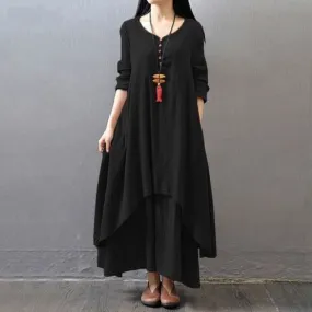 Loose-fitting, floaty Linen Boho dress with long sleeves - lots of colour choices
