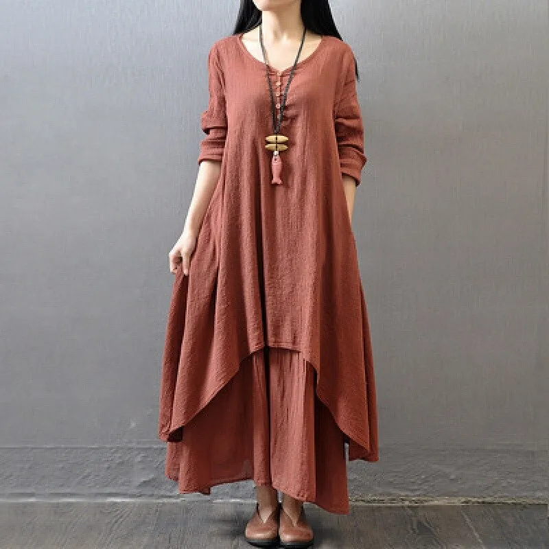 Loose-fitting, floaty Linen Boho dress with long sleeves - lots of colour choices