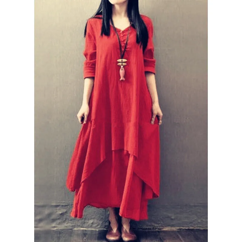 Loose-fitting, floaty Linen Boho dress with long sleeves - lots of colour choices